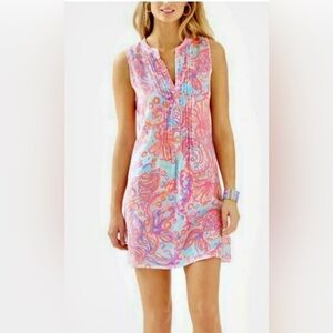 LILLY PULITZER SARASOTA LINEN TUNIC DRESS *TOO MUCH BUBBLY* PINK POUT SZ MEDIUM
